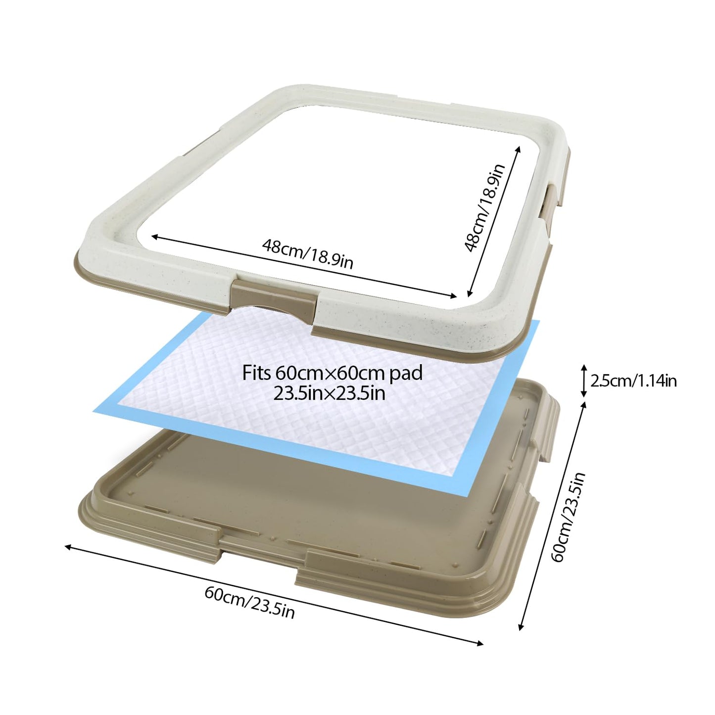 PAWISE Puppy Pad Tray Dog Toilet Tray Pet Pee Pad Holder,Portable Puppy Training Pad, Indoor Dog Litter Tray for Dogs/Cats,60 * 60 cm