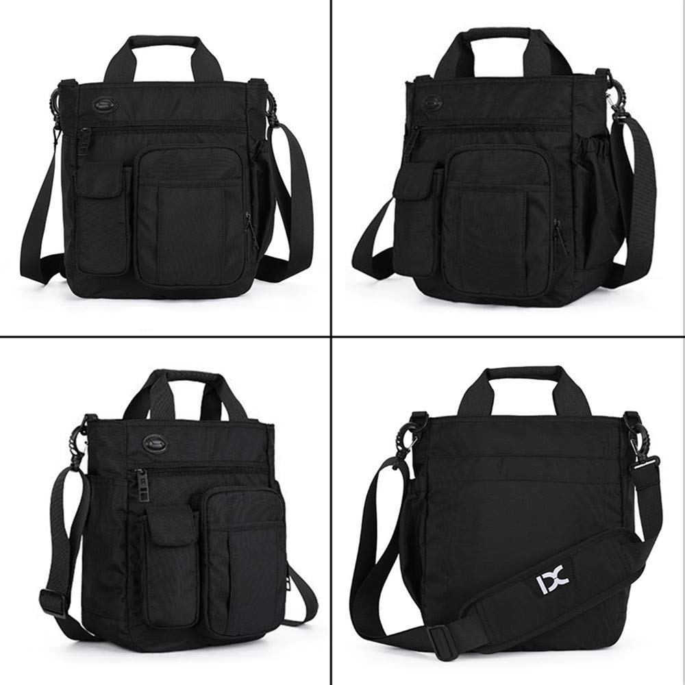 AlwaySky Nylon Crossbody Messenger Bag, Multifunctional Shoulder Bag, Laptop Bag for Men and Women Sport Travel Business (Black)