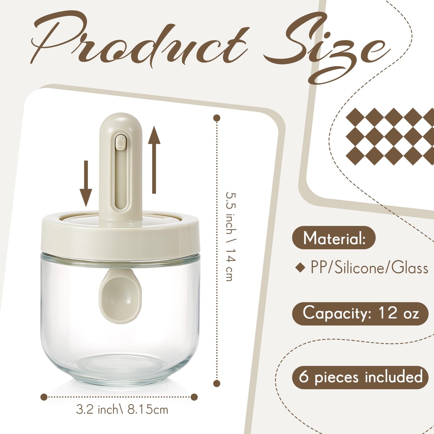 Mysora 6 Piece Glass Salt Container | Storage | Pepper, Table Salts, Sugar, Gourmet Salts, Spice |chili Herbs |12 oz |glass Salt Container with Lid and Retractable Spoon
