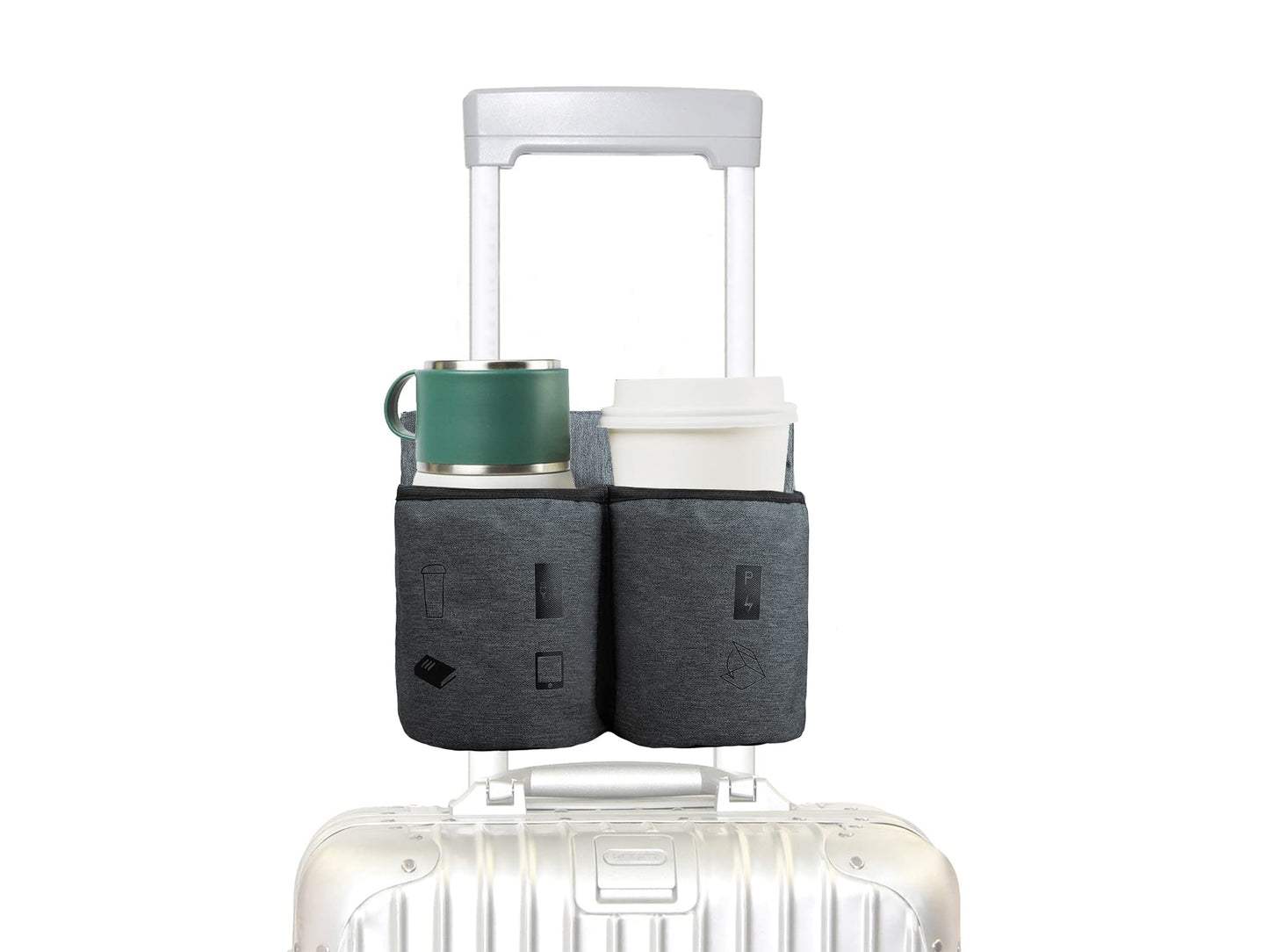 riemot Luggage Travel Cup Tablet Holder - Hold Books Passports Tickets Water Bottles - Fits Roll on Suitcase Handles - Gifts for Flight Attendants Travelers Accessories Grey