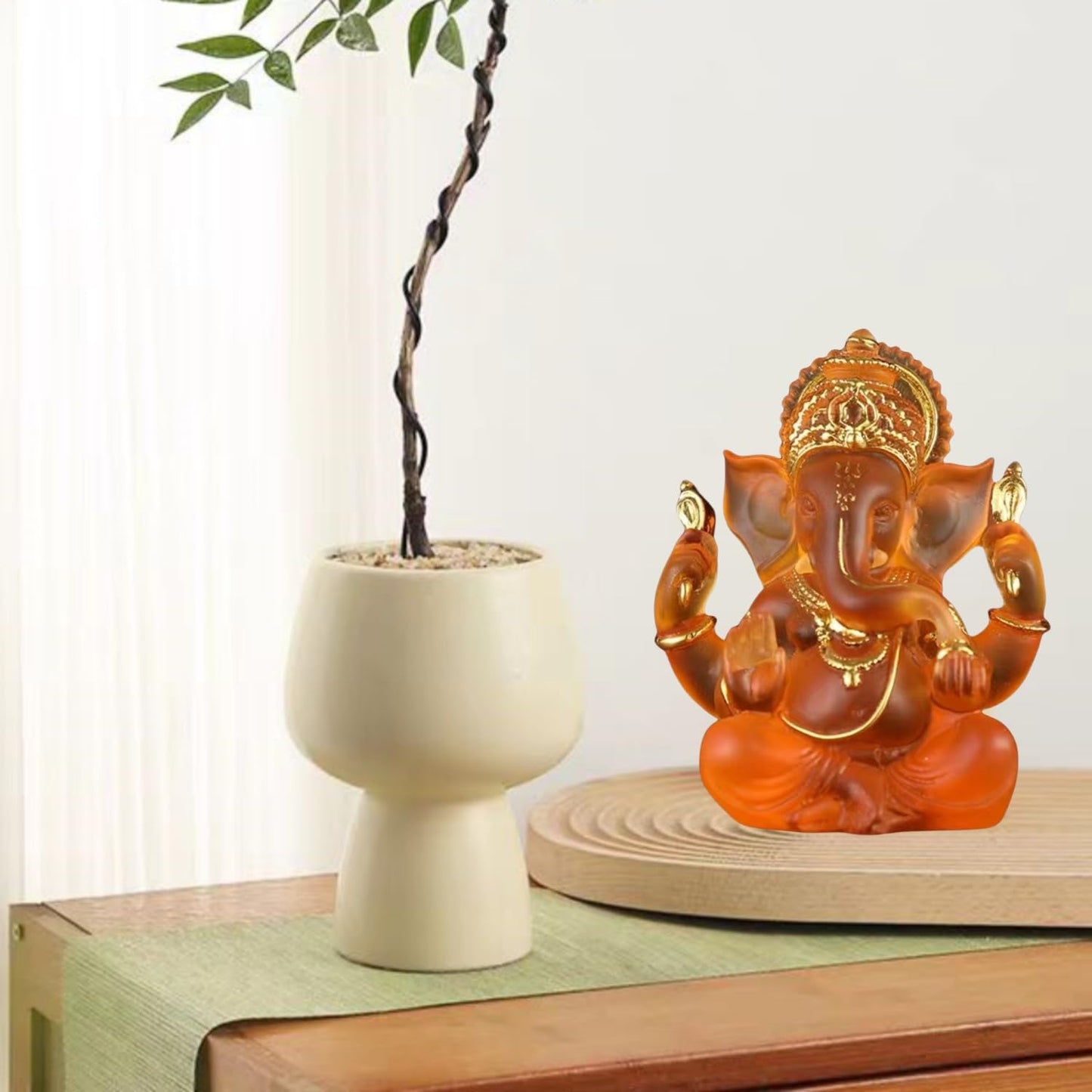 Yahu Lando Indian God Lord Ganesha Statue,Orange Lmitation Glass Hindu Elephant Statue Ganpati Idol Buddha Sculptures,Hindu Gift,Home Temple Mandir Meditation Yoga Room Decor 5.5"