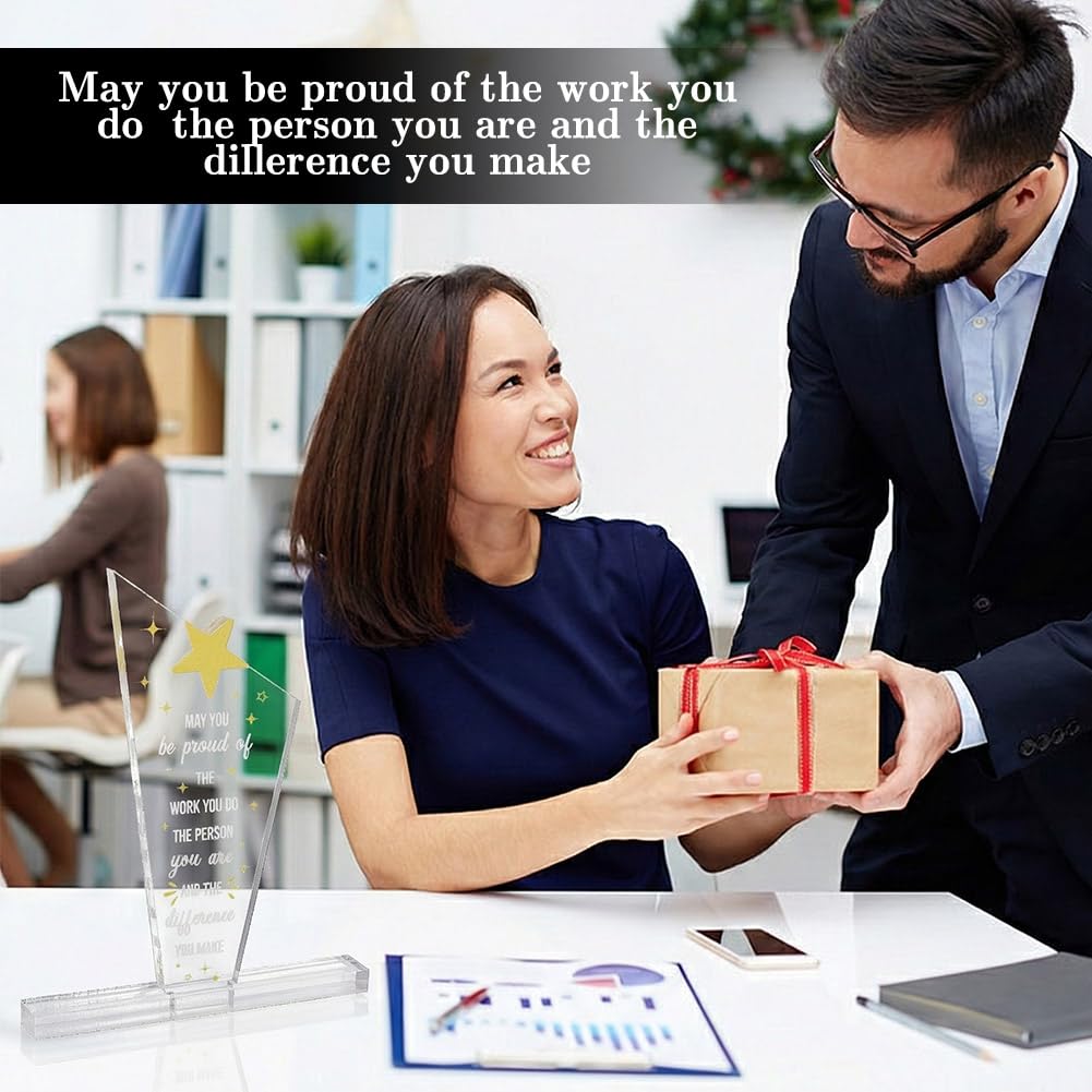 CUTHOLLOW Bulk 10 Sets Acrylic Recognition Desk Block 5.51x6.42 Inch/14x16.3 cm Clear Self Standing Trophy Lightweight Crystal Look Employee Appreciation Award for Coffee Station Display, Transparency
