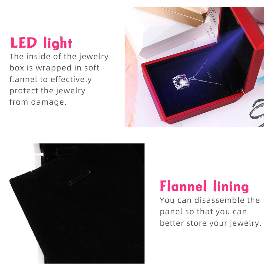 iSuperb LED Pendant Necklace Box Bracelet Box Couple Jewelry Gift Boxes Case Small Jewelry Display for Proposal Engagement Wedding (White)
