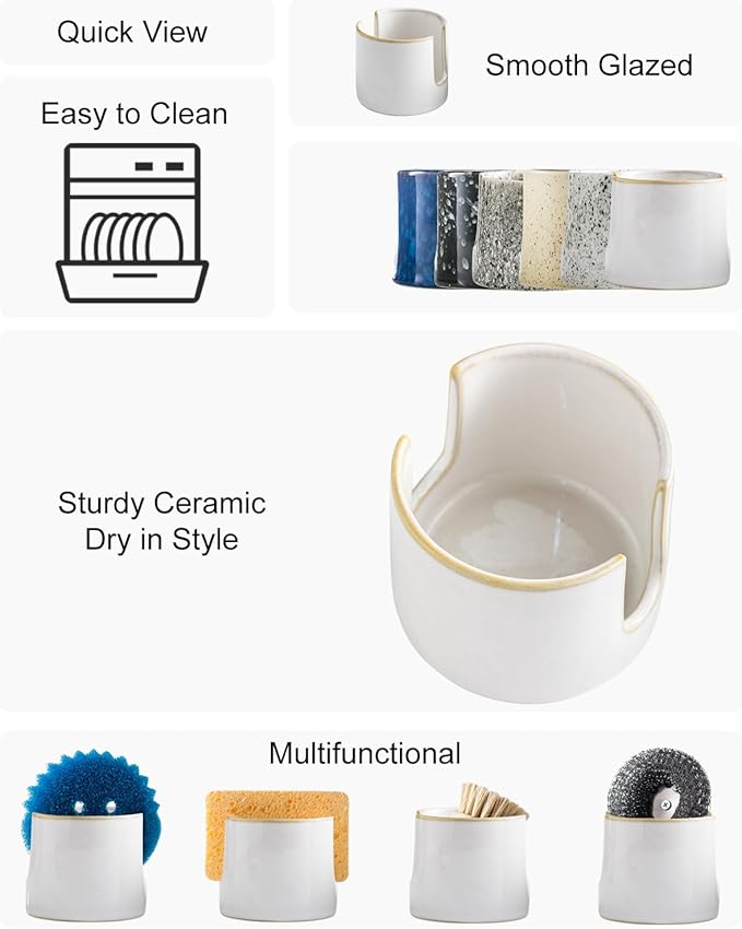 Sponge Holder for Kitchen Sink, Ceramic Dish Sponge Drying Caddy Scrubby Daddy