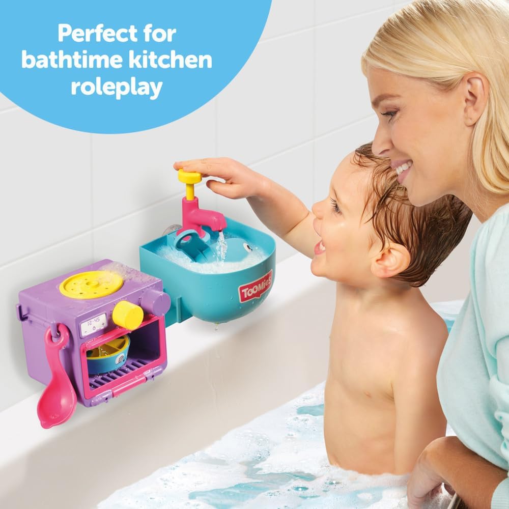 Toomies E73264 Bubble & Bake Bathtime, Bath Toddlers, Kitchen Themed Bubble Making Toy, 2 in 1 Set, Kids Water Play Suitable for 18 M & 2 3 & 4 Year Old Boys & Girls, Multicoloured, 21 X 28 X 15 cm