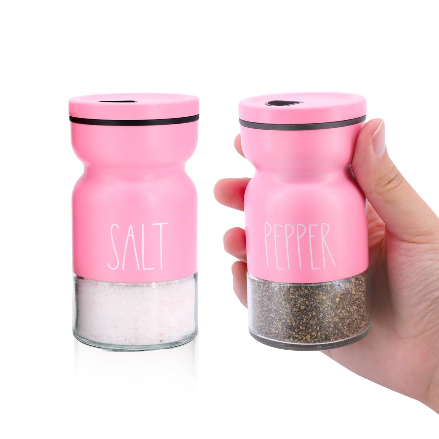 Pink Salt and Pepper Shakers Set, Cute Farmhouse Kitchen Decor for Home Restaurants Wedding, 4.5 oz Glass Salt Shaker with Adjustable Pour Holes