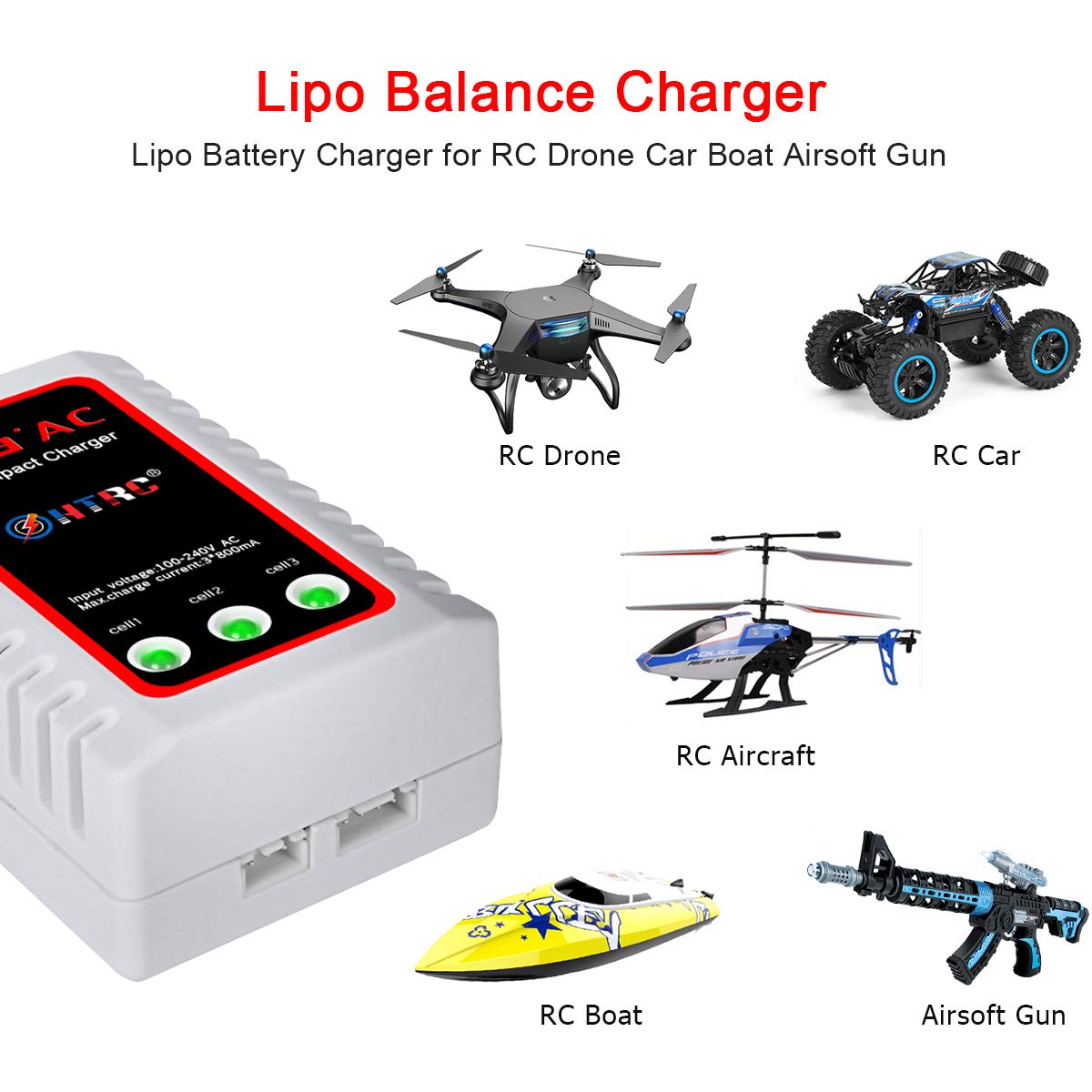 Haisito B3 Lipo Battery Charger for 2-3S Batteries Pack (7.4V,11.1V), Compact Airsoft Battery Balance Fast Charger (100-240V) for RC Quadcopter RC Drone Car Boat (White)