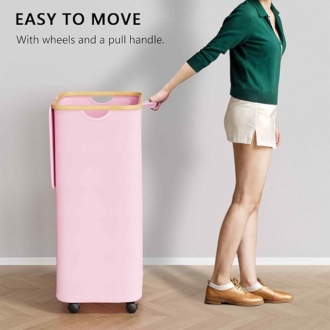 SUOCO Laundry Hamper on Wheels 100L, Clothes Basket