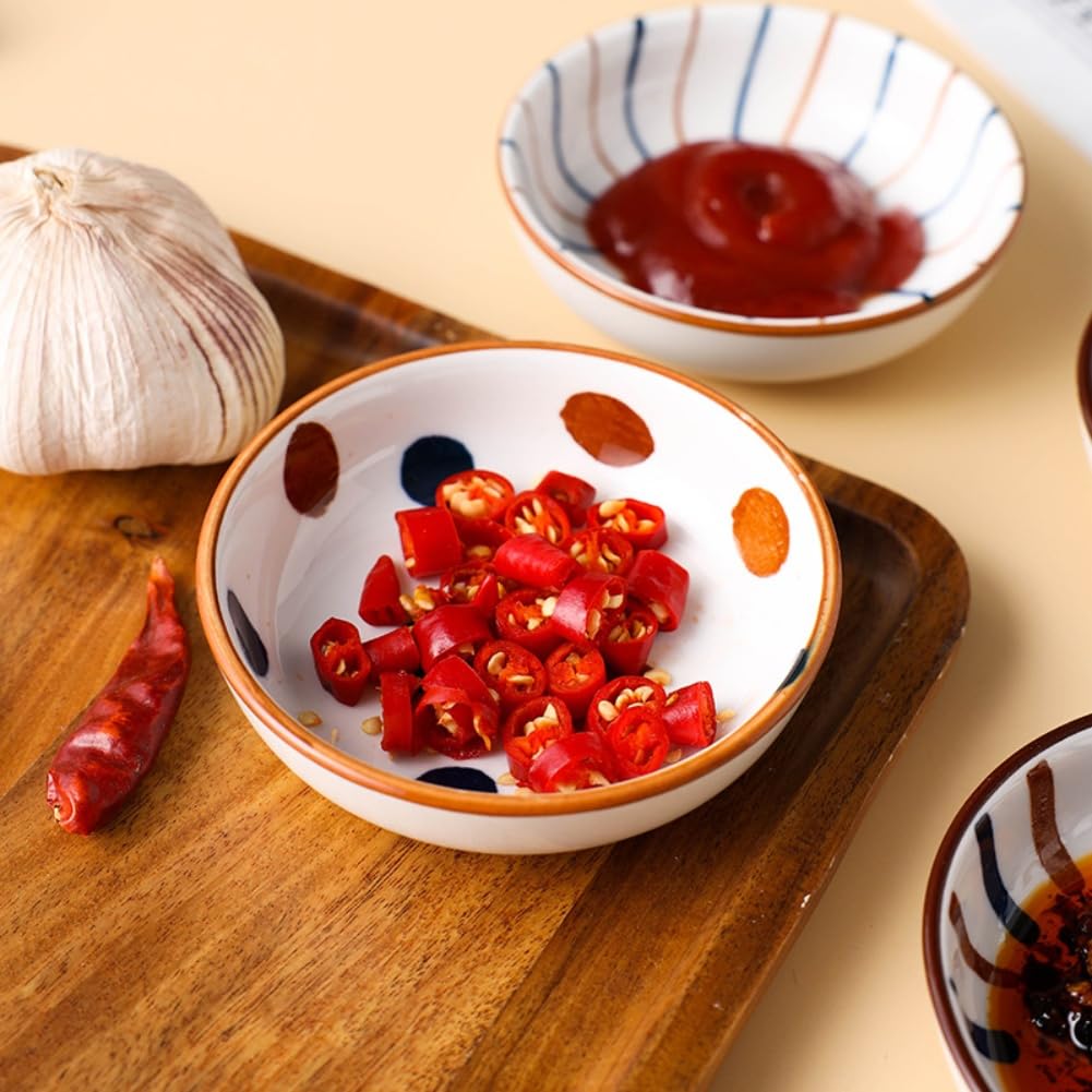 yaocoral 4 Pack 3 oz Cute Japanese Soy Sauce Dish Small Dipping Sauce Bowls Ceramic Sushi Dipping Bowls for Sushi,Side Dish,Ketchup,Dips,Condiment,Snack,BBQ Party