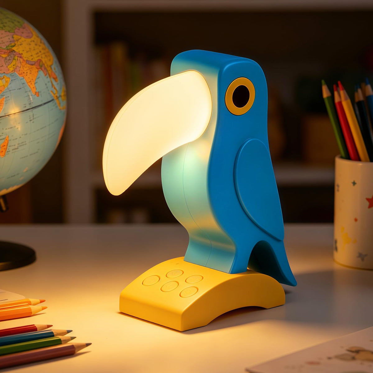Aokpsrt Rechargeable Toucan Night Light with White Noise, Bird Table Lamp with RGB Mood Lighting, 3-Level Dimmable Warm Light, USB Bedside Lamp for Bedroom, Desk, Shelf, Blue