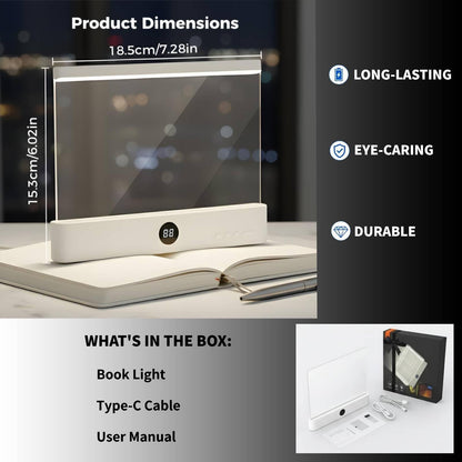 AAESG Book Lights for Reading at Night,Rechargeable LED Reading Light with 3 Colors & Timer, Eye Protection Dimmable Full Page Panel Plate Lamp Which Don't Disturb Your Partner's Sleep