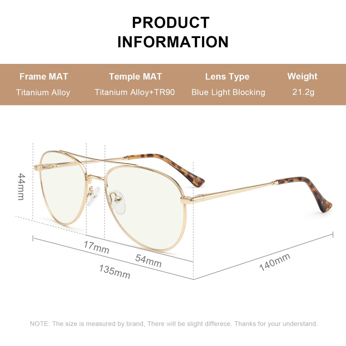 RB.Pilot Aviator Reading Glasses for men and Women Blue Light Blocking Lens Spring Temple