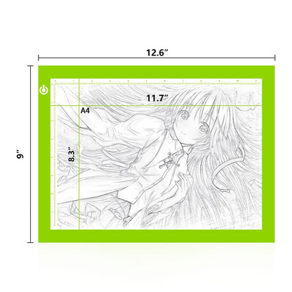 LitEnergy Portable A4 LED Copy Board Light Tracing Box, Green Ultra-Thin Adjustable USB Power Artcraft LED Trace Light Pad for Tattoo Drawing, Streaming, Sketching, Animation, Stenciling