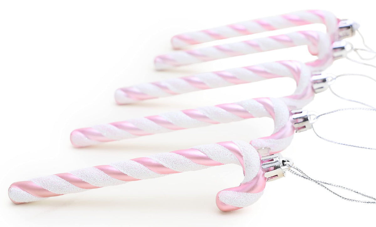 Christmas Concepts® Pack of 6-13cm Glitter Candy Cane Christmas Tree Decorations/Ornaments (Baby Pink)