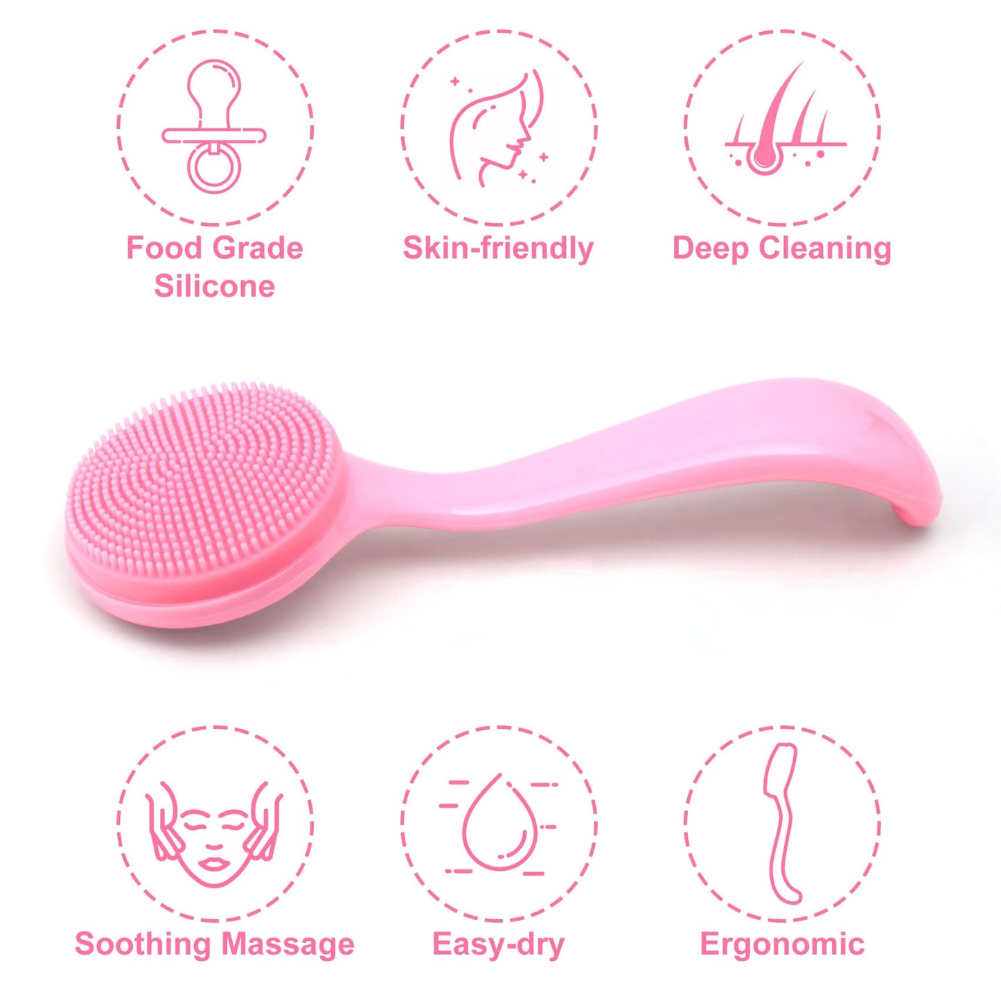 2 Pack Silicone Manual Facial Cleansing Brush, Skin Friendly Waterproof Face Cleaning Scrubber Exfoliator Cleanser for Blackheads Whiteheads Makeup Residues Removal- Blue & Pink