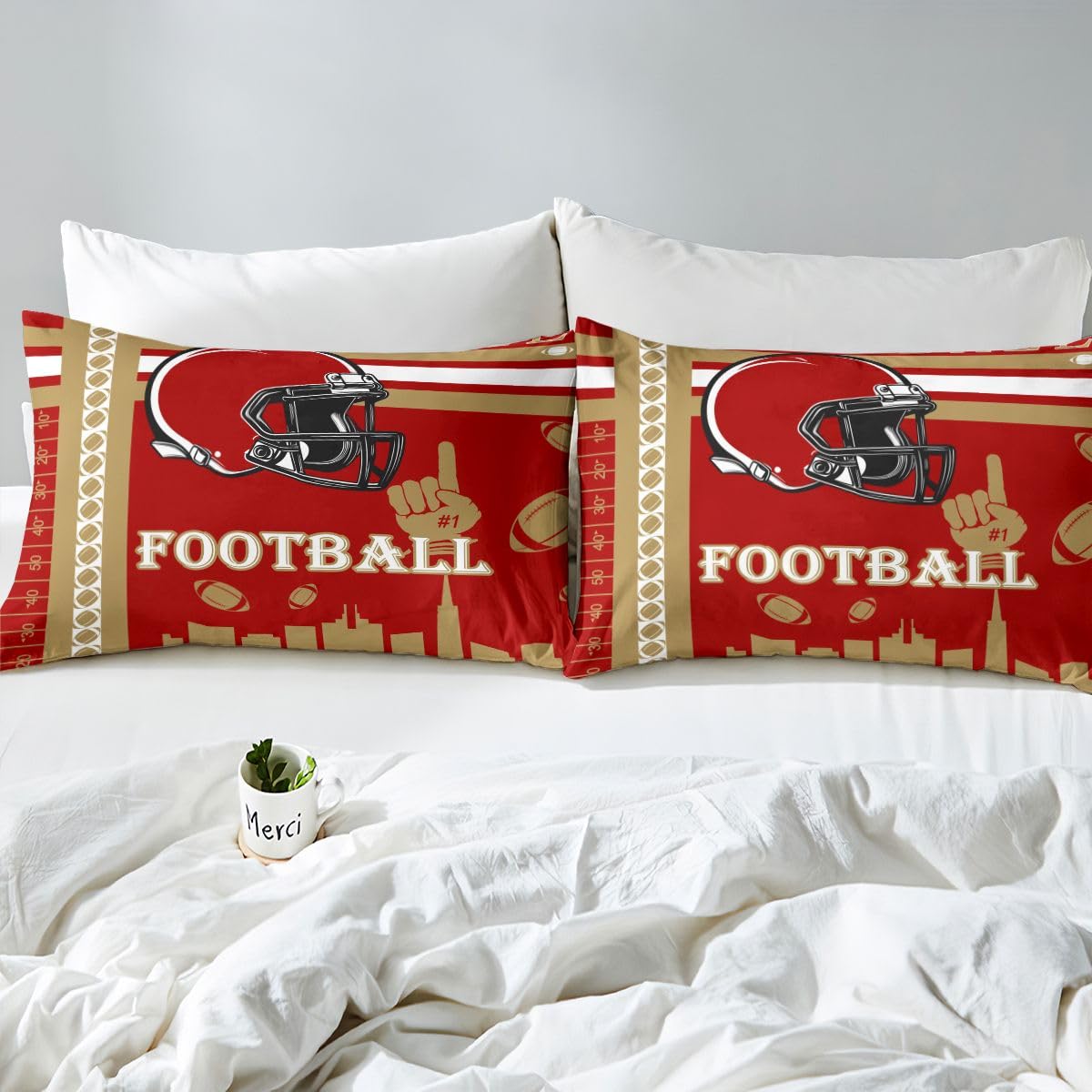 Feelyou Football Bed Sheets Set Boys Girls Twin Size Rugby Sports Bedding Set Football City Fitted Sheet with 16 Inch Deep Pockets
