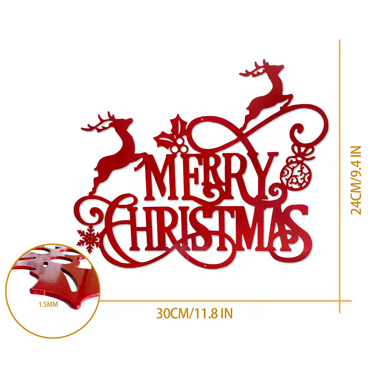 Metal Merry Christmas Wall Decor Christmas Sign Letter Decorative Hanging Plaque Suitable For Indoor Outdoor Room Yard Holiday Decoration
