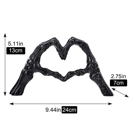 LCCCK Black Hand Gesture Desk Statues Love Ornaments,Skull Couple Statue, Creative Wedding Home Desktop Decor,Heart Shape Hand Figurines for Living Room Shelf Coffee Table Centerpiece
