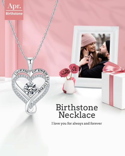 Jewelry for Women Wife Infinity Heart Birthstone I Love You Necklace S925 Anniversary Women Necklaces for Her Wife Birthday Gift Ideas, Birthday Present for Girlfriend Mom Daughter Sterling Silver