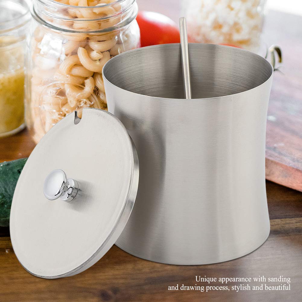 Agatige 13oz Sugar Bowl with Lid and Spoon, Stainless Steel Sugar Container Seasoning Jars Seasoning Condiment Spice Salt Pepper Pot Jar for Home and Kitchen, 3.1x3.1x 3.5in