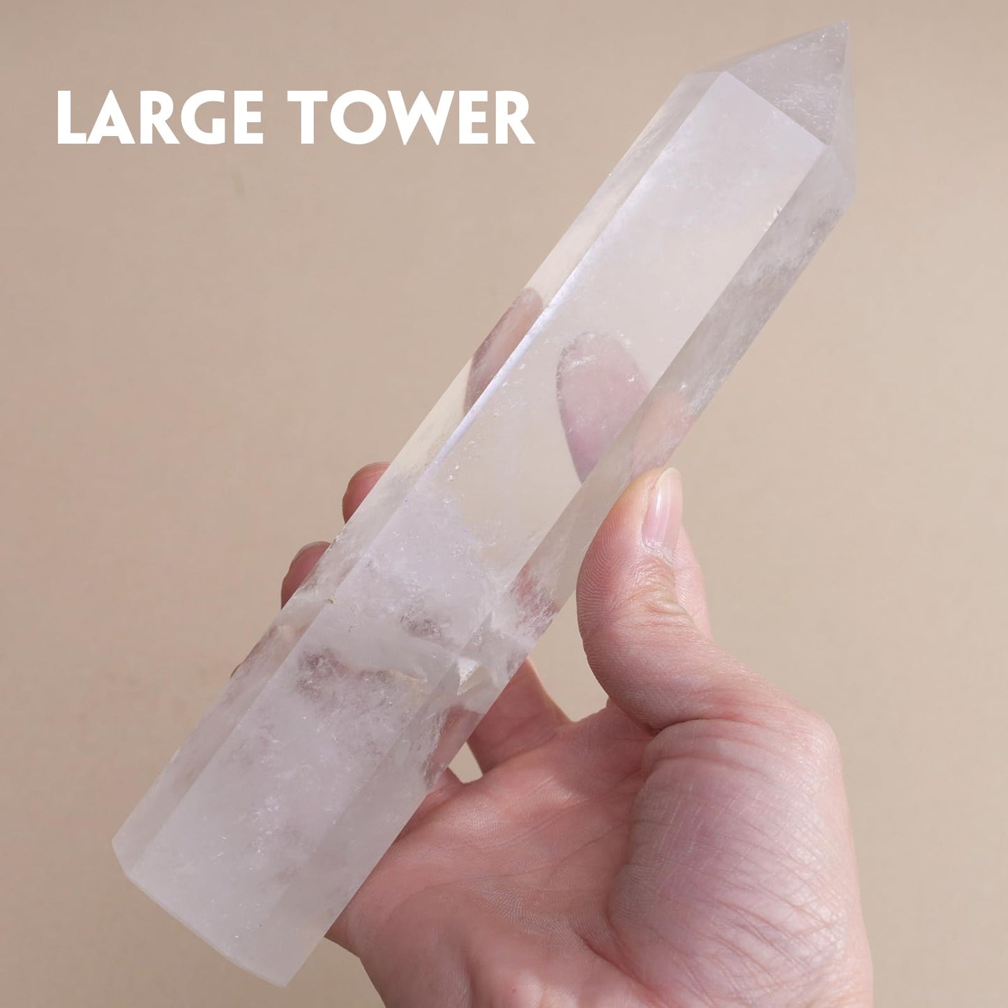 Runyangshi Large Natural Clear Quartz Chakra Crystal Tower - 7"-7.8"(18-20cm) Hexagonal Healing Crystal Obelisk for Energy Healing, Meditation, Home Decor,