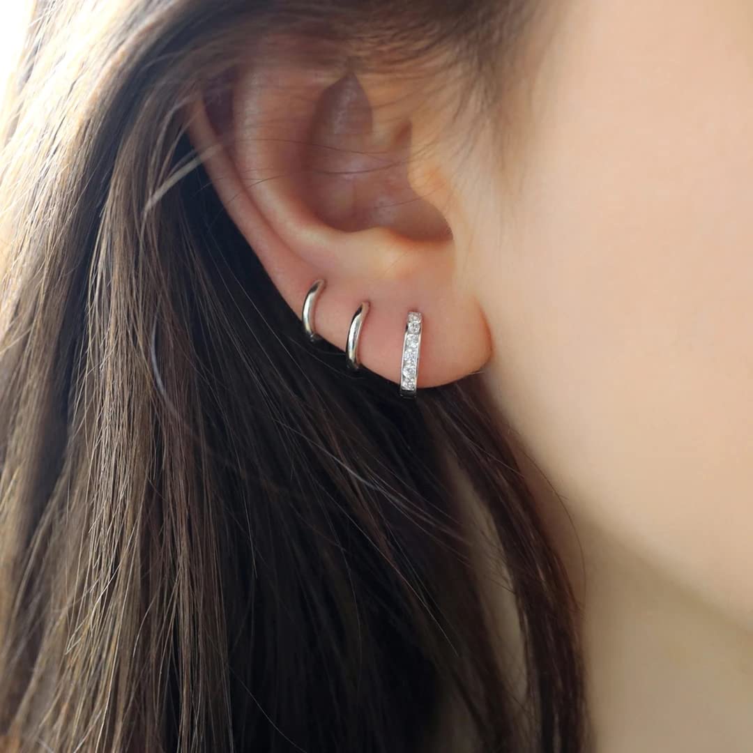 Cartilage Earring Hoop Sterling Silver Small Hoop Earrings Cubic Zirconia Cuff Huggie Mini Hoops Piercing for Women 8mm 10mm 12mm