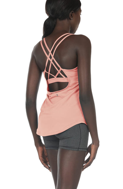 icyzone Workout Tank Tops Built in Bra - Women's Strappy Athletic Yoga Tops, Running Exercise Gym Shirts (XL, Pale Blush)