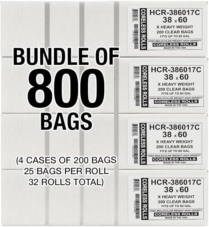 Aluf Plastics High Density Trash Bags, 60 Gallon, 17 Micron,
