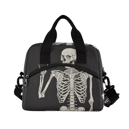 TropicalLife Reusable Lunch Bag for Women Men Goth Skull Pattern Insulated Lunch Box Durable Soft-sided Bag with Adjustable Shoulder Strap, Black