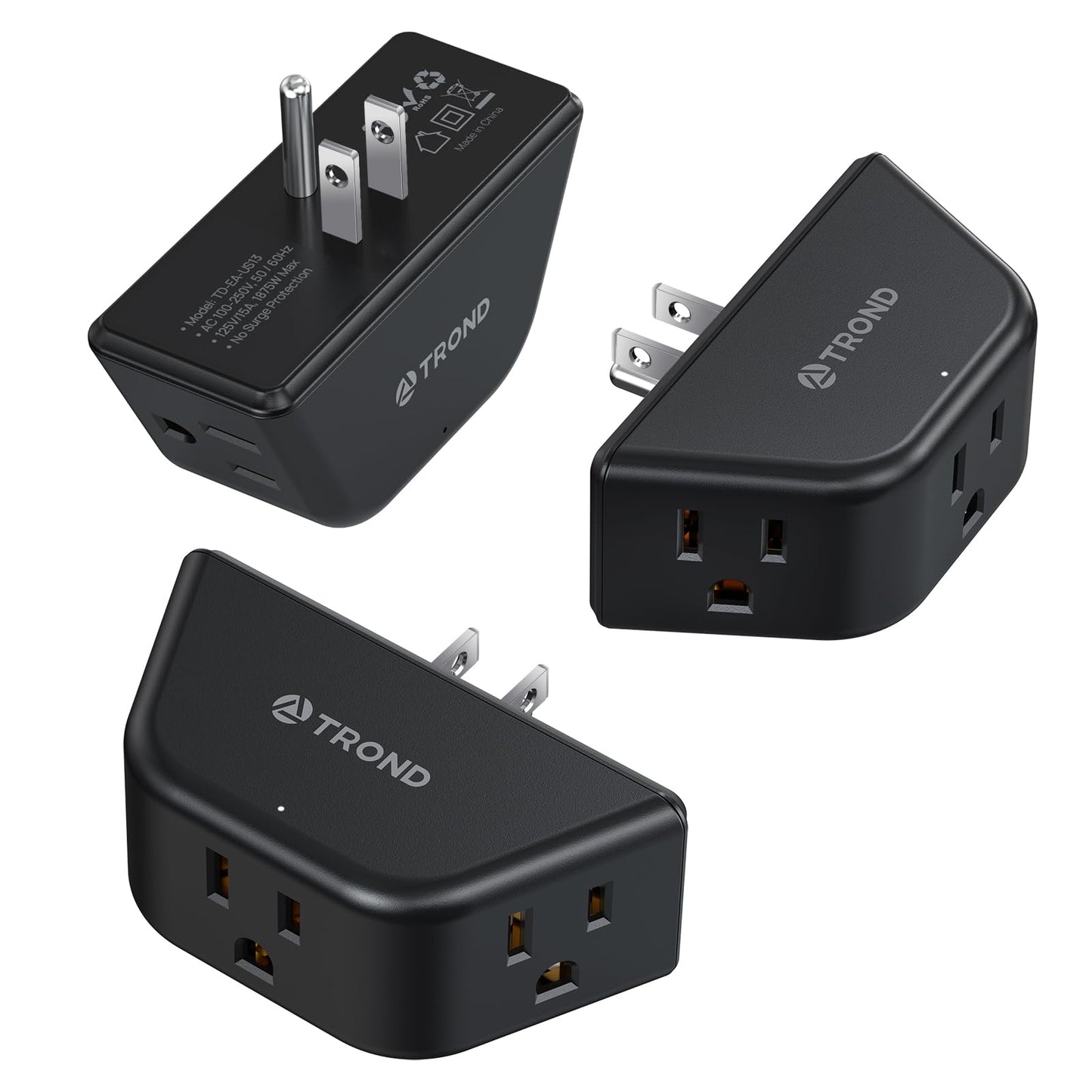 TROND Multi Plug Outlet Extender 2 Pack - Electrical Wall Splitter, 3 Way Angled Wall Outlet Adapter, Cruise Essentials, Small Multiple Plug Expander for Cruise Ship Home Office Dorm Room, White