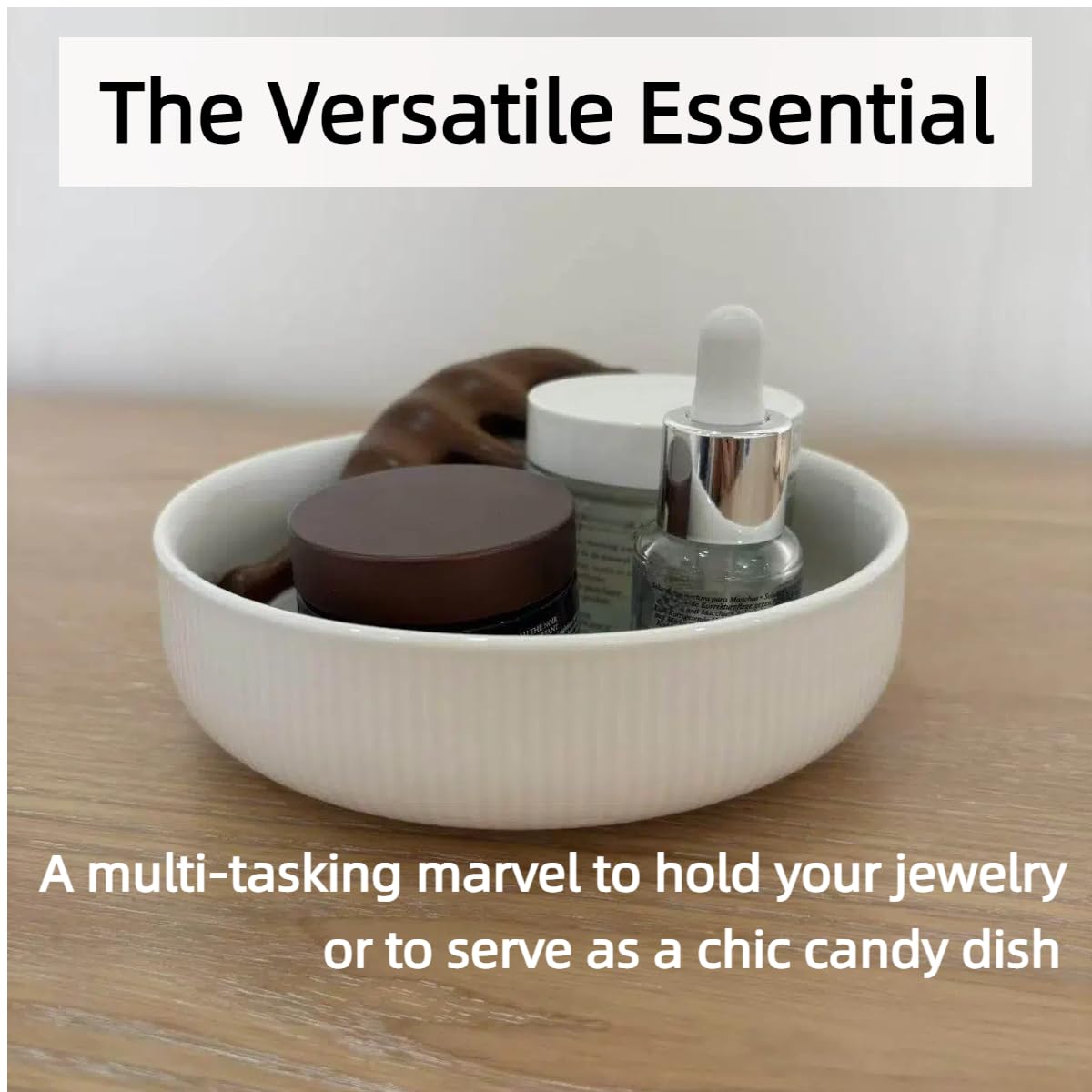 JolieJulie 6'' Key Bowl, White Decorative Bowl With Ribbed Design, key Holder for Entryway Table, Purse Bowl, Candy Dish