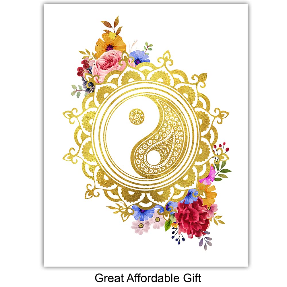 Floral Zen Decor, Wall Art Set - Spiritual New Age Gift Yoga, Buddhism, Buddha, Buddhist, Meditation Fans - Spa Wall Decor, Decoration for Living Room, Bedroom, Bathroom - 8x10 Poster Prints UNFRAMED