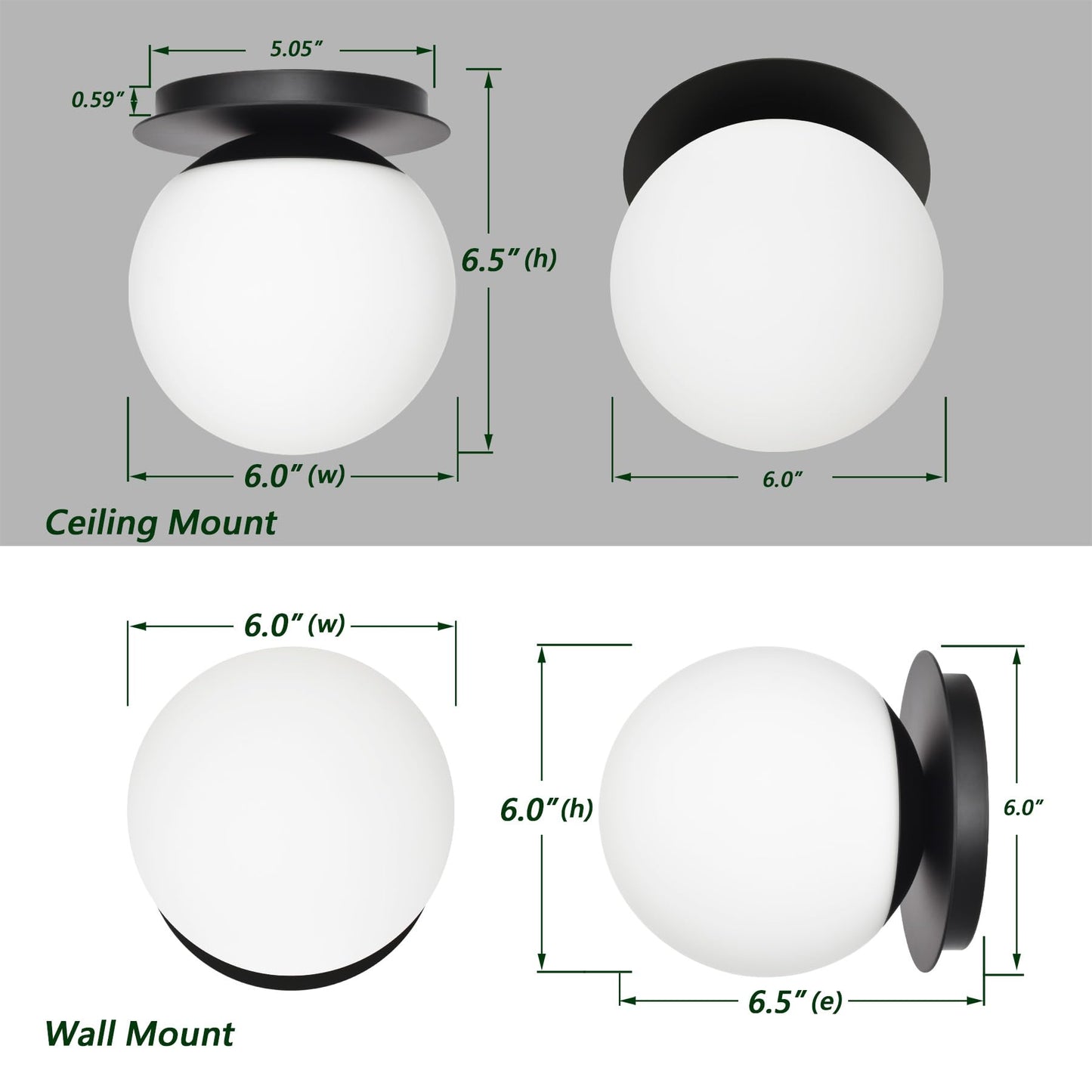 Hanaloa Wall Sconces, 1 Light Modern Globe Sconce in Matte Black, Wall Light for Bedroom Bathroom Living Room & Hallway Vanity Lighting, Ceiling Light Fixture