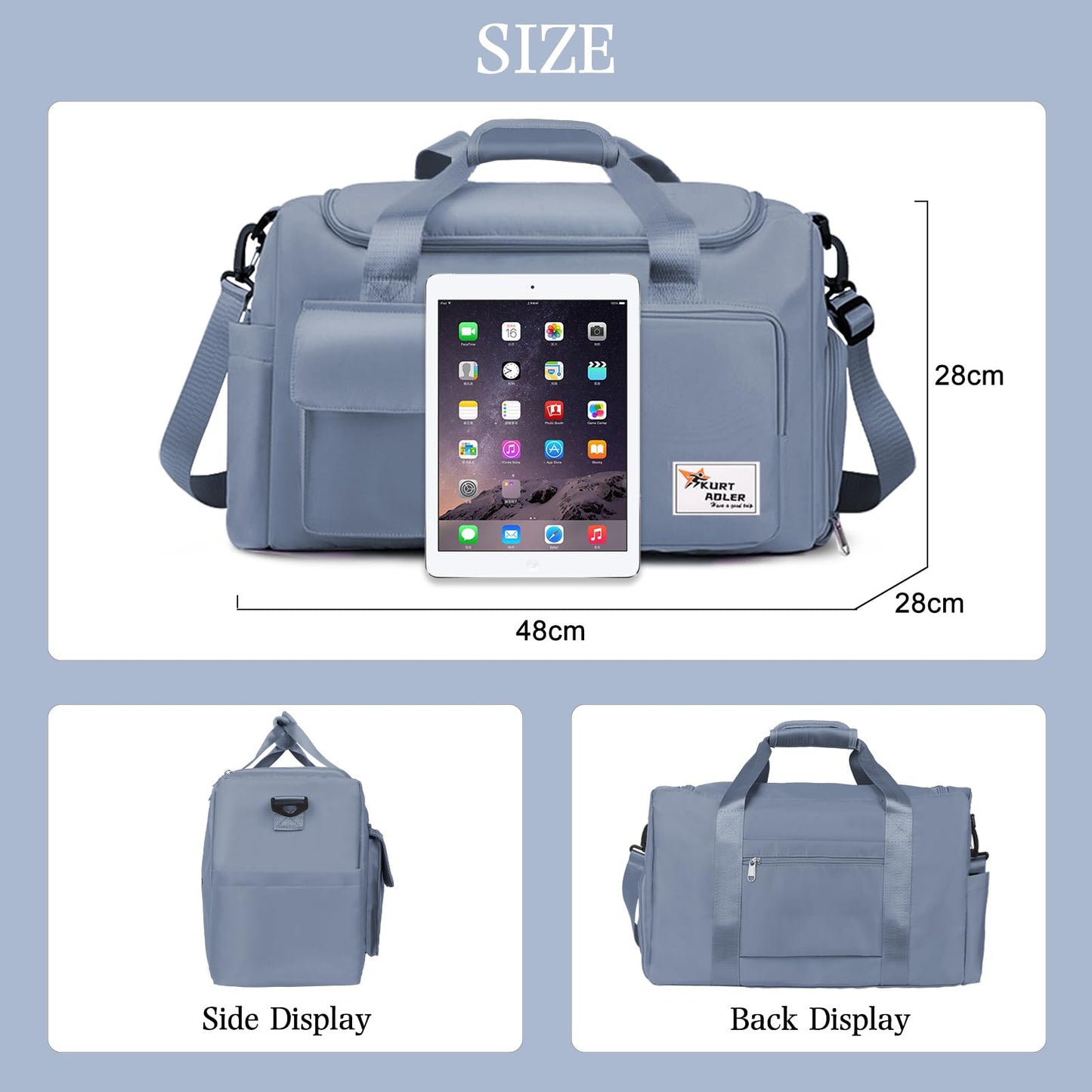 Gym Bag, Travel Bag Sport Duffel Bag with Wet Pocket, Gym Duffle Bag Foldable Men Women Travel Fitness Holdall Barrel Sports Overnight Weekender Bags for Gym Travel Swimming