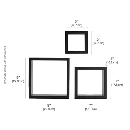 MELANNCO Floating Wall Square Cube Shelves for Bedroom, Living Room, Bathroom, Kitchen - Wood, Set of 3, Black