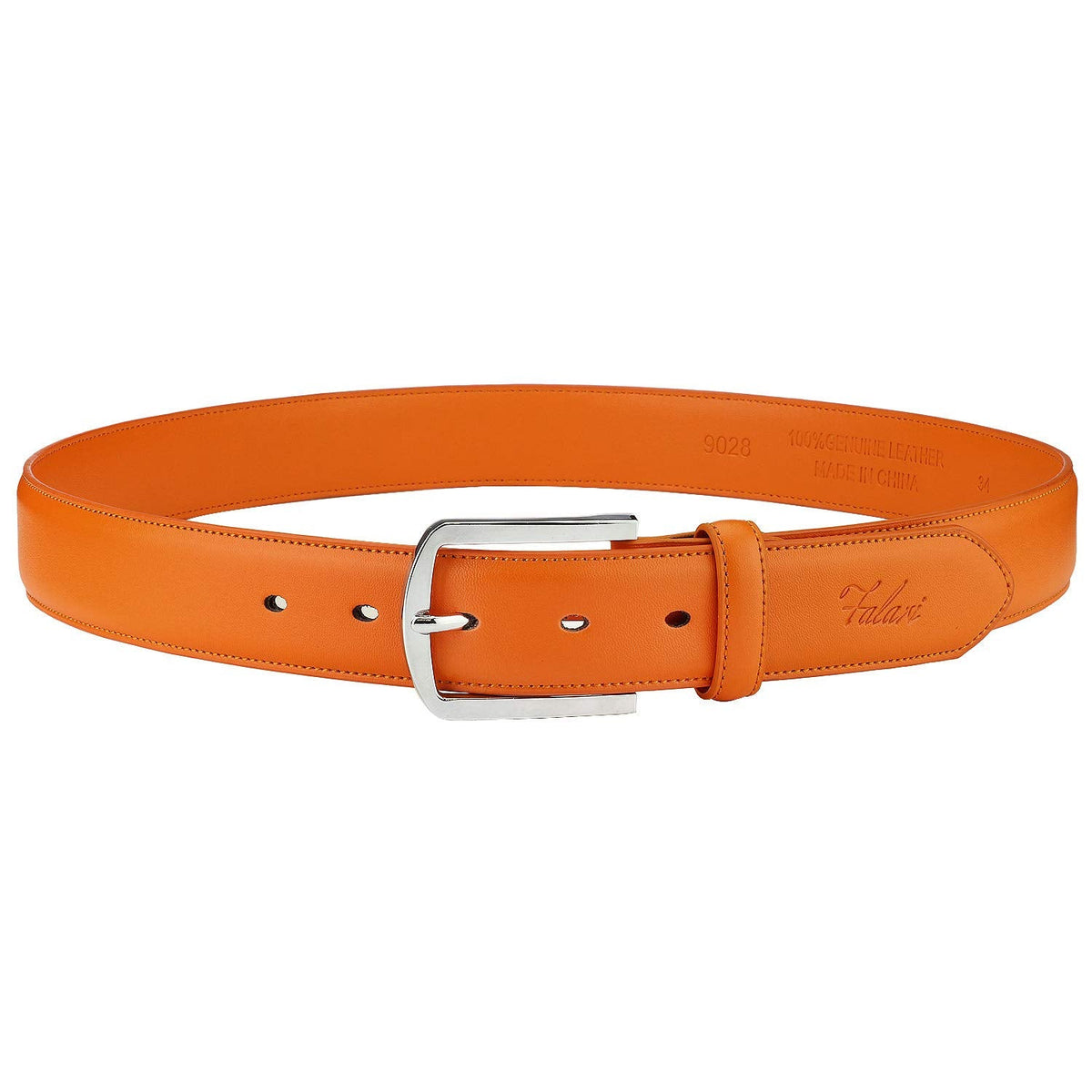 Falari Men Genuine Leather Casual Dress Belt With Single Prong Buckle 9028-ORG-34