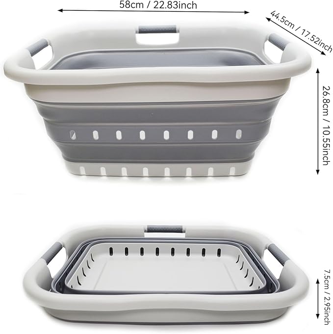 SAMMART 41L Collapsible 3 Handled Plastic Laundry Basket