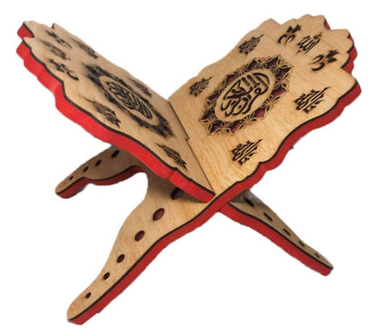 Muslim Holy Al-Quran Book Stand AMN130 Wooden Carved Rihal Folding Display Bible Magazine Holder Islam Gift (Medium 19x30 cm.)