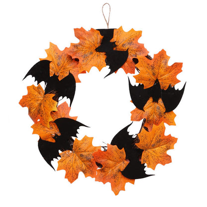 Orgrimmar 10” Halloween Maple Wreath Garland Artificial Maple Leaf Bats Vines Door Hanging for Halloween Party Thanksgiving Harvest’s Day Decoration