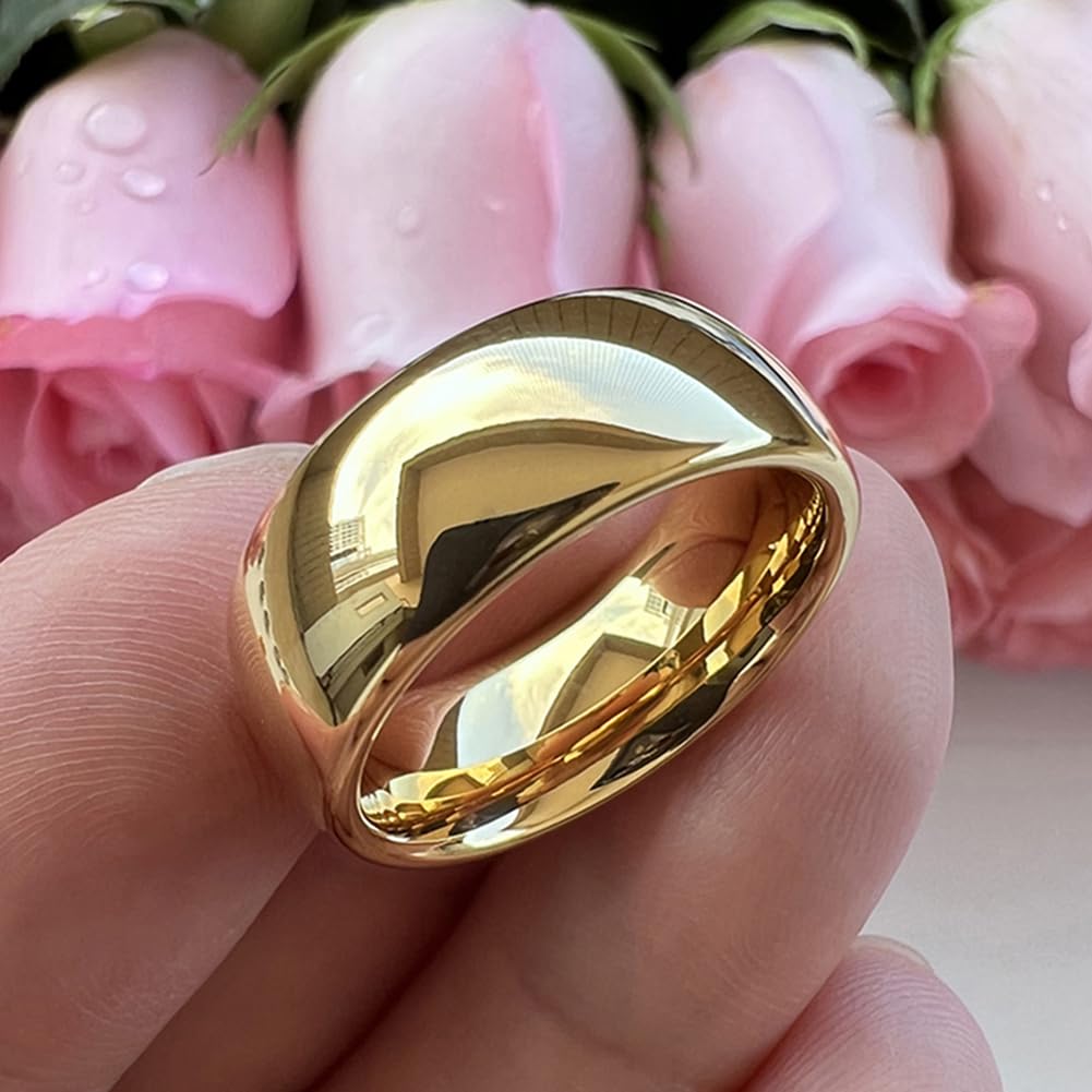 TUTISS 8mm Gold Tungsten Rings for Men Women Engagement Wedding Bands Domed Polished Comfort Fit Size 14