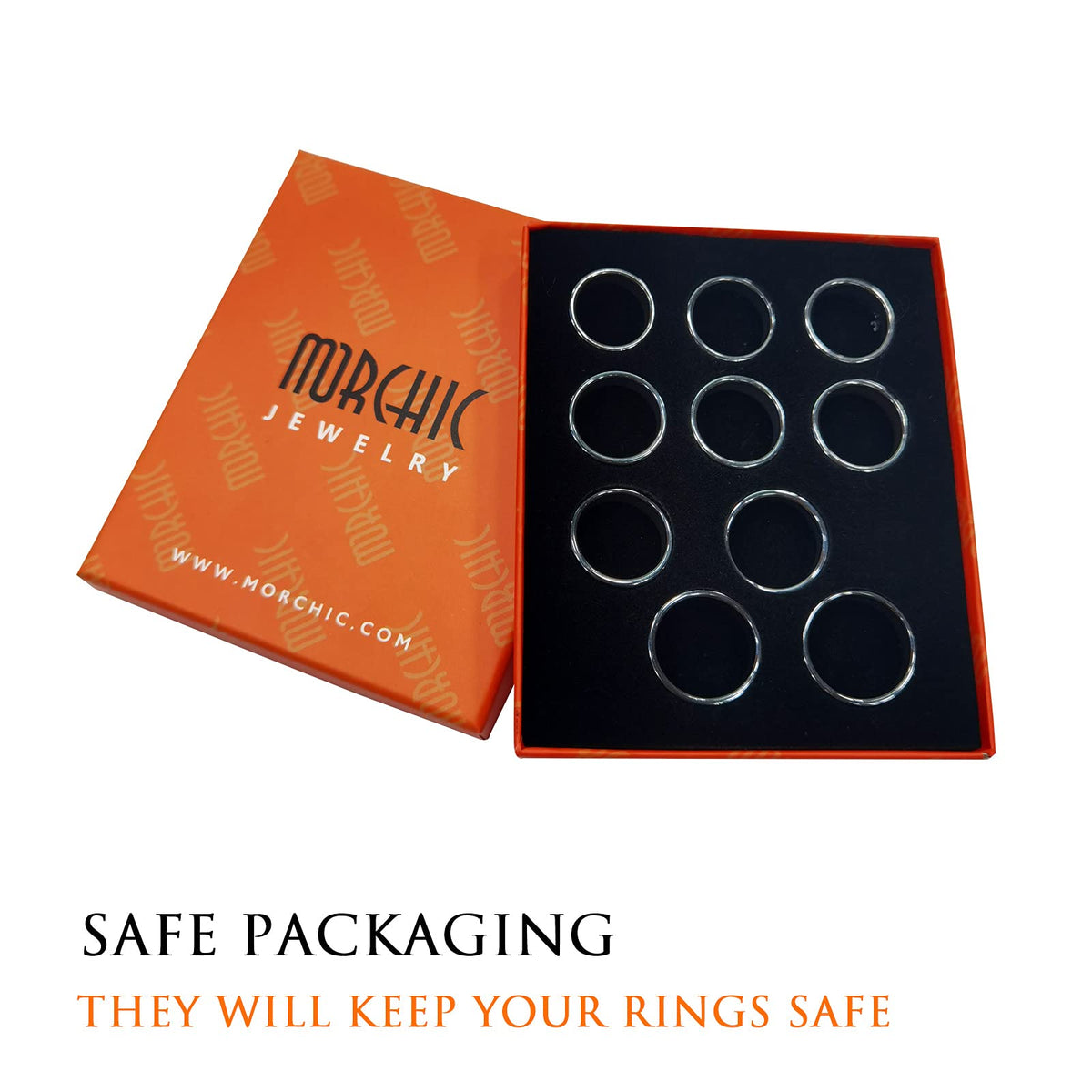 Morchic 10Pcs Pack Magnetic Hematite Stone Rings for Women & Men, Unisex Plain Band Set (6mm Width) - Mixed Sizes 6-12, Chakra Balancing, Polished Gemstone, Gift Ready