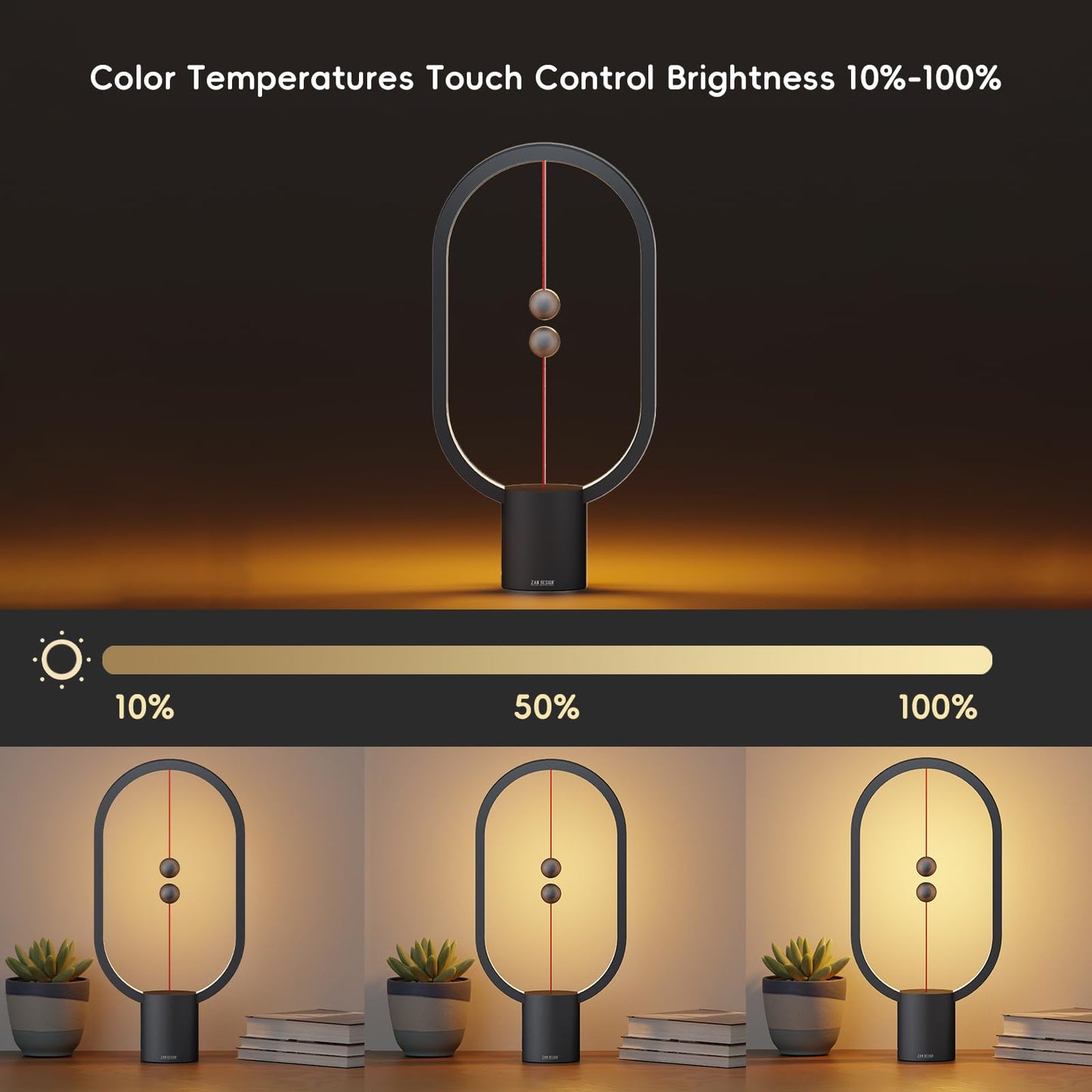 Xhope4u Table Lamp for Bedroom - Balance Lamp,Bedside Lamp with Touch Dimmer,Nightstand Lamp,3 Level Brightness Rechargered Night Light for Home,Office,College Dorm (Black)