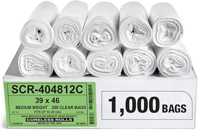Aluf Plastics 45 Gallon 12 Micron Clear Trash Bags