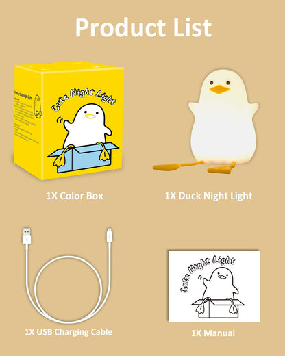 Attivolife Duck Night Light for Kids, Cute Animal Silicone Lamp Touch Control + Dimmable + Timer, USB Rechargeable LED Feeding Nightlight Bedside Bedroom Decor Birthday Gifts for Toddler Baby Women