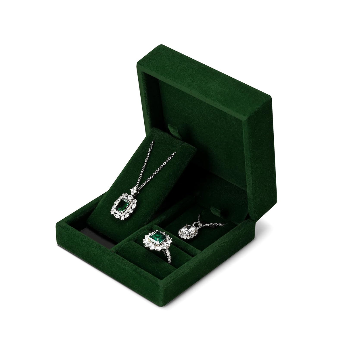 Papten 3 in 1 Velvet Jewelry Set Gift Box Earring Gift Box Ring Necklace Boxes Small Jewelry Storage Boxes for Travel Birthday Mother's Day Valentine's Day Gifts (Dark Green)