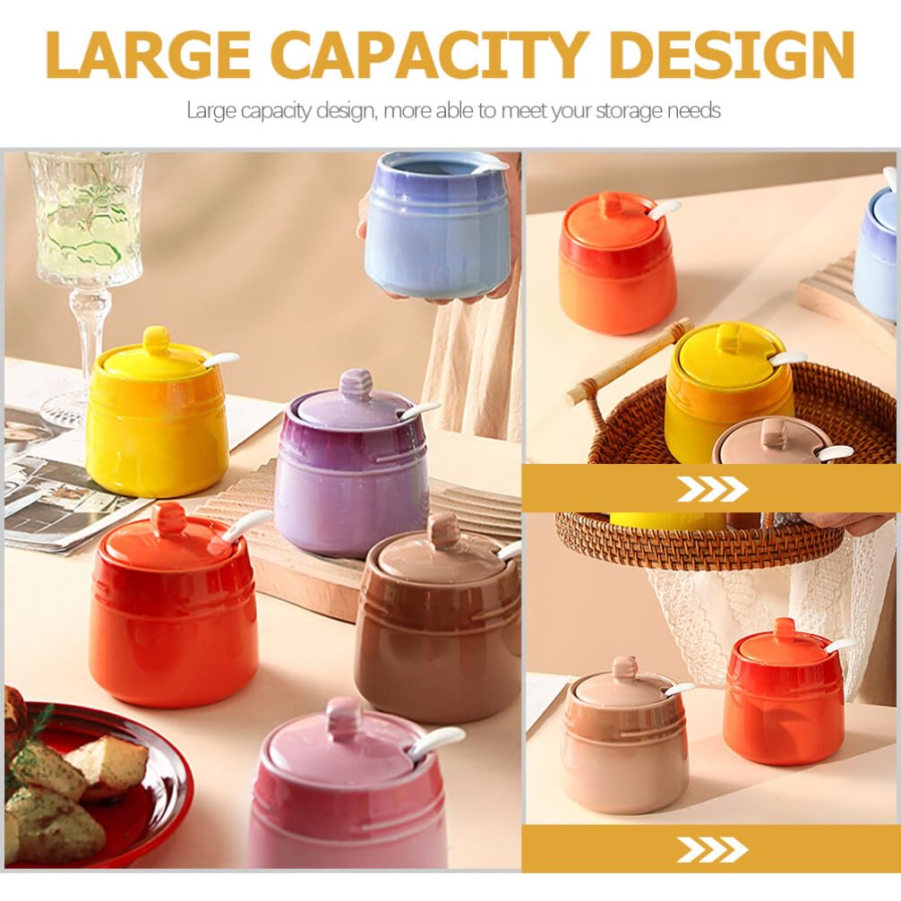 Luxshiny Ceramic Seasoning Jar with Spoon 2.24 Inch Spice Canister for Salt Sugar Condiment Storage Kitchen Container for Home Use