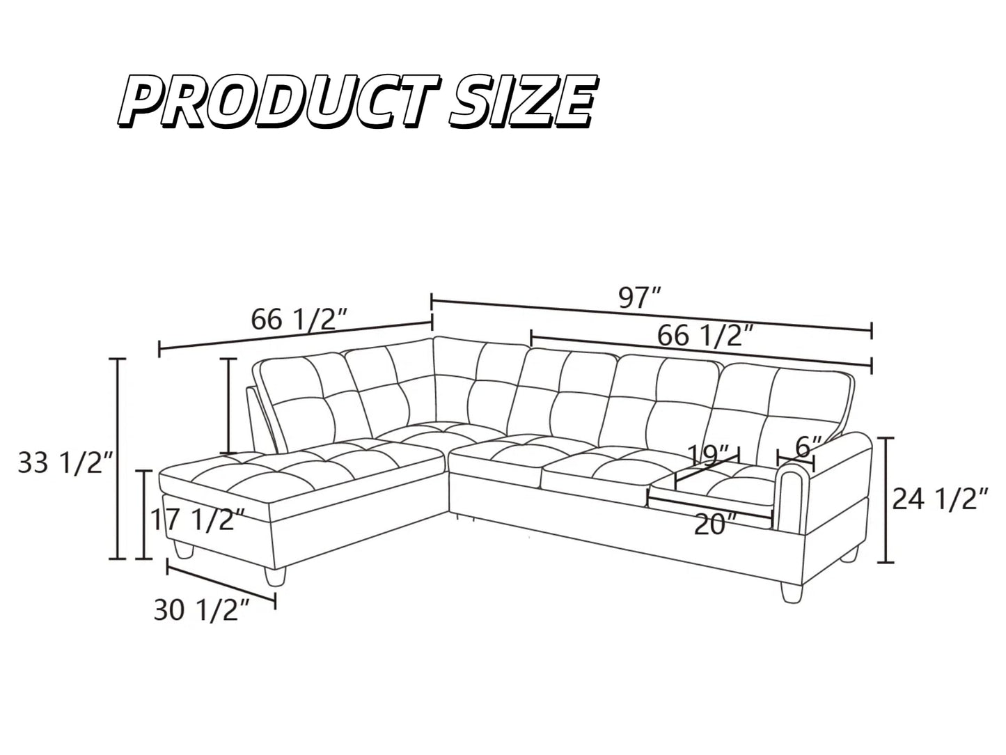 Trygoal L Shaped Couch Sectional Couches with Chaise, 3 Pieces Modular Convertible Sofa for Living Room Furniture Sets and Small Apartment, Black Grey