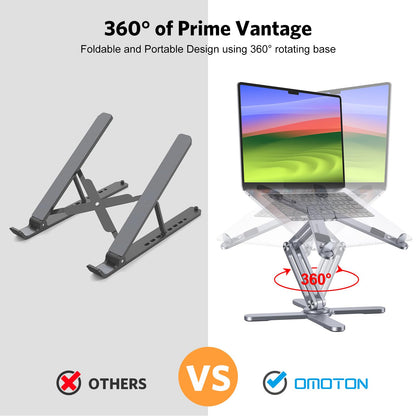 OMOTON 360° Rotating Laptop Stand Riser for Desk, Ergonomic Foldable Computer Stand Adjustable Height Angles for Collaborative Work, Easy Storage Fit Macbooks,All Laptops up to 16 inches, Silver