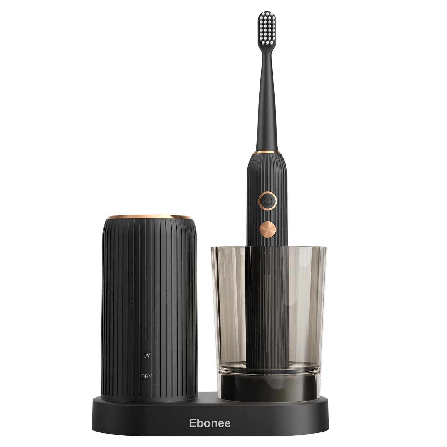 Electric Toothbrush Set with Drying & Sanitizing Holder, 8 Replacement Brush Heads, Transparent Rinse Cup, Smart Timer, USB Rechargeable for Adults