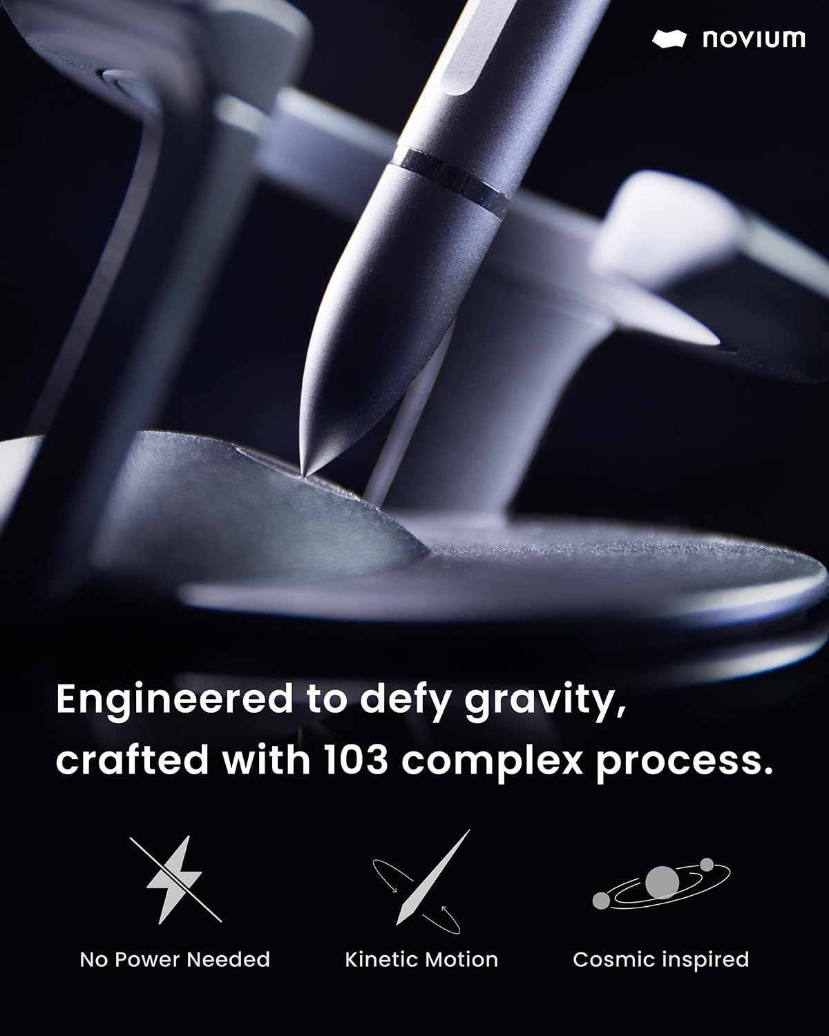 novium Hoverpen Interstellar - Space Black, Ballpoint Pen, Unique Conversational Starter, Premium Futuristic Design, Precision Flow Ink, German-engineered Ballpoint Cartridges